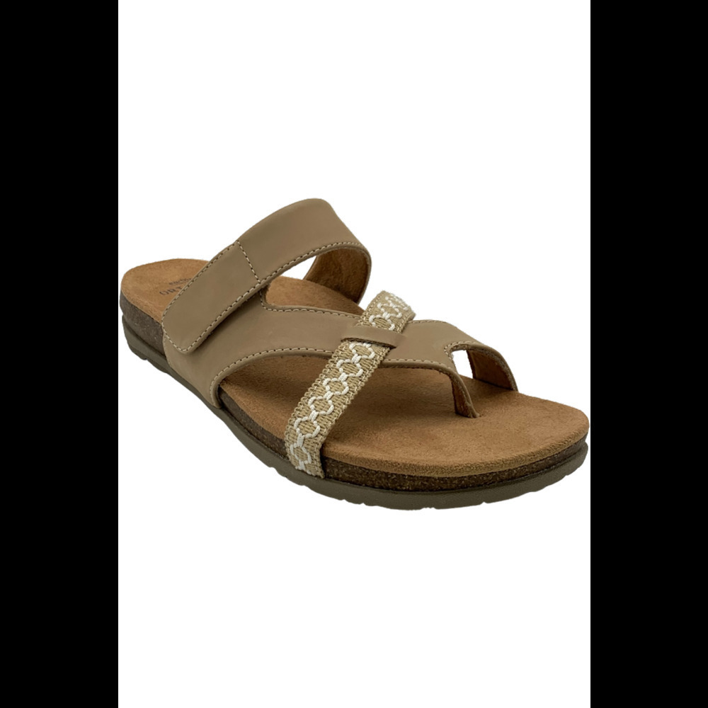 Earth Origins Beige Taupe Two-Strap Slide Sandals - Picture 4 of 4